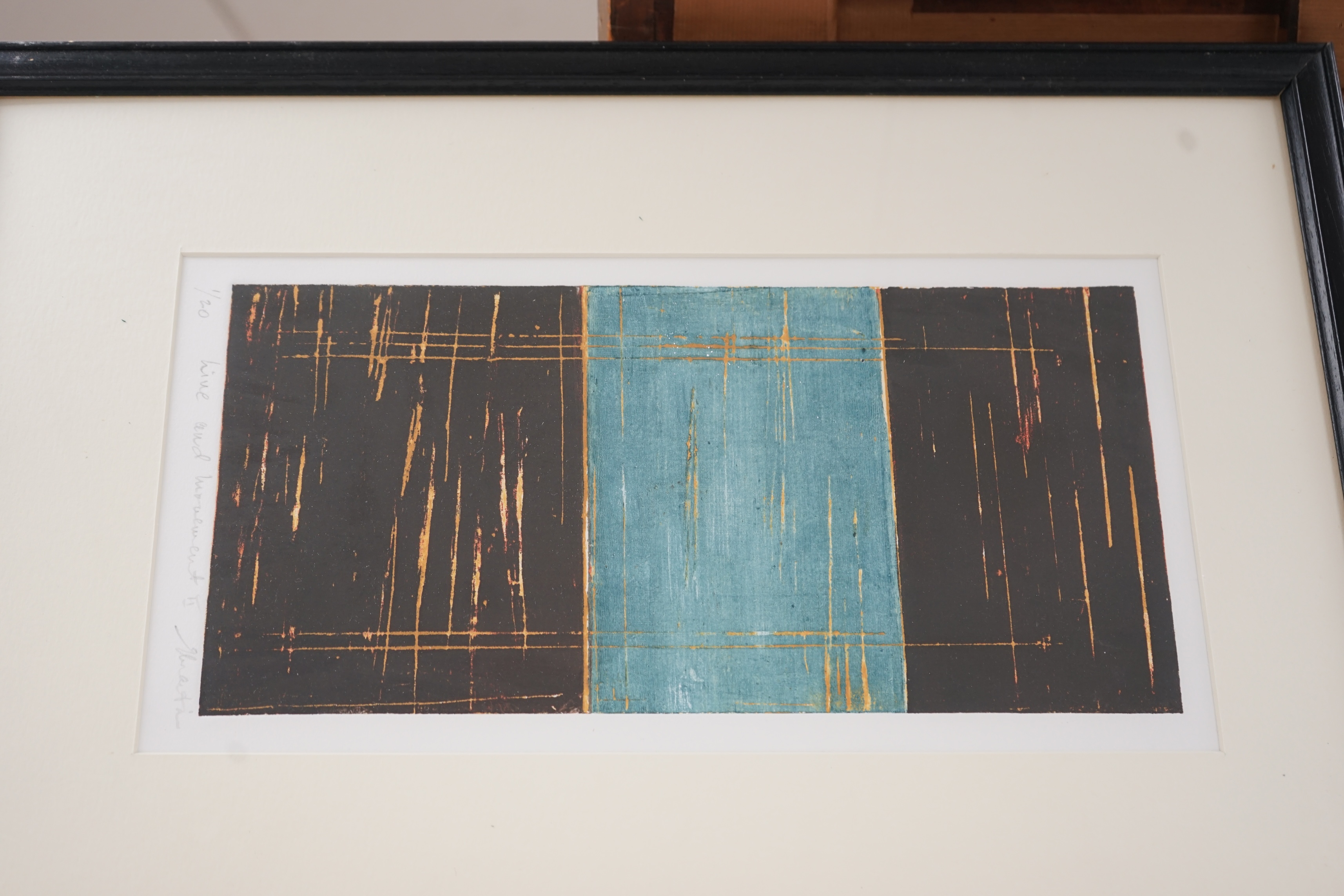 Two Contemporary prints comprising Eileen Martin, collagraph, ‘Line and Movement II’, limited edition 1 of 20, signed in pencil and Flora McLachlan, monochrome etching, ‘Shelter from grey weather’, limited edition 32 of